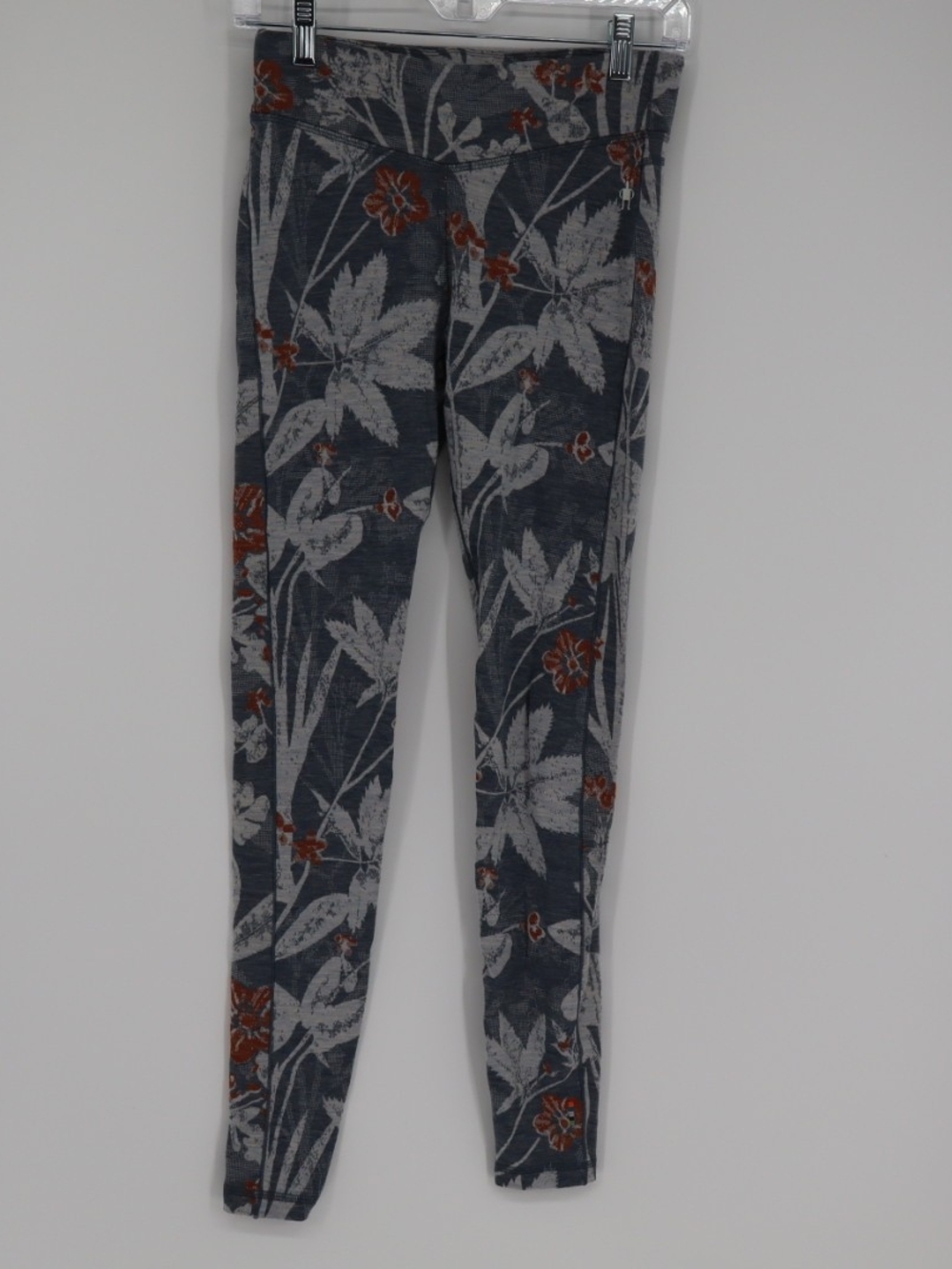 Smartwool Women's Small Floral Leggings Gray Rust Printed Merino Base Layer